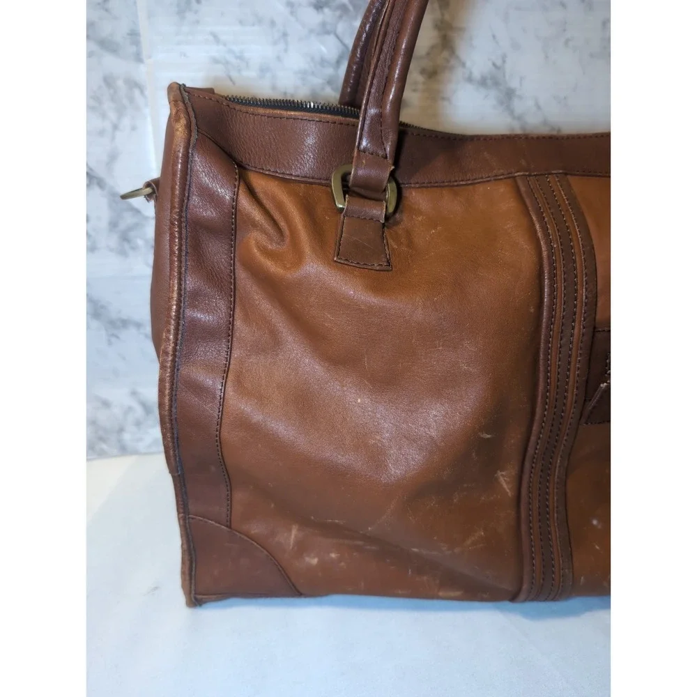 Vintage LAND Brand Brown Leather Duffel Overnight Briefcase Bag 18